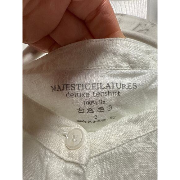 Majestic Filatures White Linen LongSleeve Button Down Mandarin Collar Top Size 2 - Picture 7 of 7
